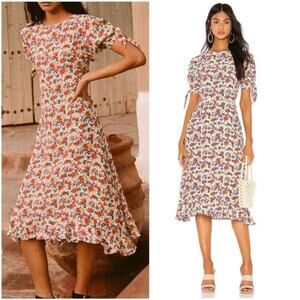 Faithfull the Brand Emilia Midi Dress in Lumina Floral Print grandmacore ruffle